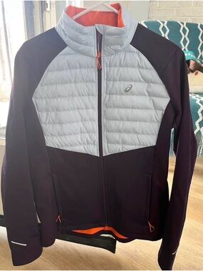 Asics purple and white running Jacket with Orange Accents